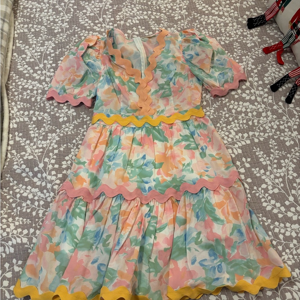 Entro Pastel Floral Dress with Peach Accents